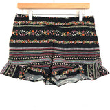 LOFT Black Floral Striped Shorts with Flutter Hem NWT- Size 00