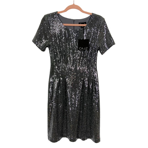 Connected Apparel x Lawrence Zarian Silver Sequin Fit and Flare Cocktail Dress NWT- Size 2P (sold out online)