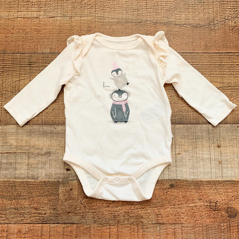 Baby Gap Organic Cotton Penguin Ruffle Onesie- Size 3-6M