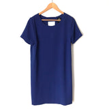 Bobeau Solid Blue Short Sleeve Dress with Back Detail- Size S