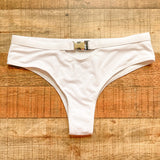 Gym Groupie White Bikini Bottoms with Buckle NWOT- Size ~M (we have matching top, see nots)