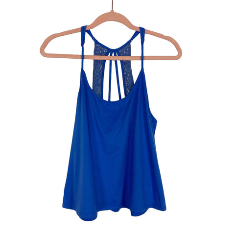 In Bloom Blue with Back Lace Detail Strappy Tank- Size S