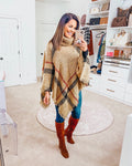 Pink Lily Tan Plaid Stay Classy Poncho (sold out online)