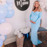 No Brand Blue 3/4 Sleeve Flowy Maxi Maternity Dress- Size ~ S/M (see notes)
