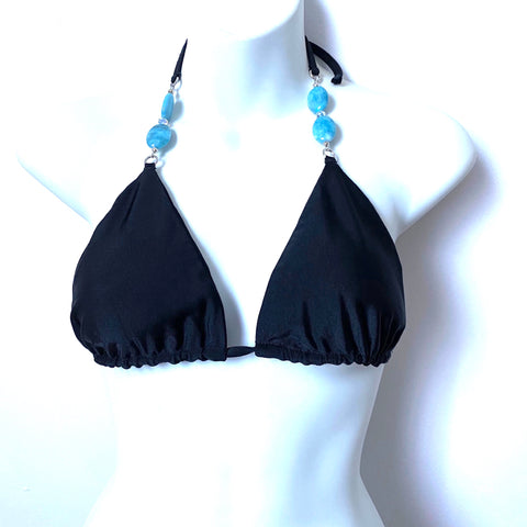 Azure Swim Black Beaded Triangle Bikini Top- Size S (TOP ONLY)