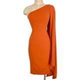 Mossman Orange One Padded Shoulder with Side Split Cape Moving On Up Dress NWT- Size 2