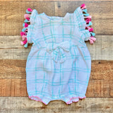 Mud Pie Blue Windowpane Tassel Trim Angel Sleeve Bubble- Size 9-12M