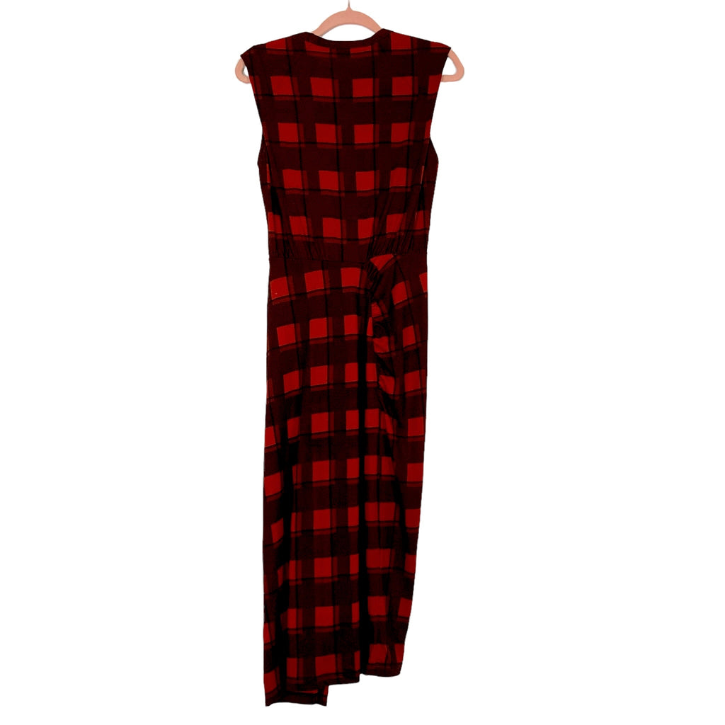 Derek Lam 10 Crosby Red and Black Plaid Midi Faux Wrap Dress- Size XS  The  Saved Collection