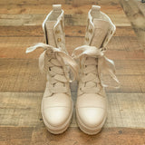 Michael (Michael Kors) Cream Leather Upper Studded Lace Up Combat Boot- Size 6.5 (In Great Condition!)