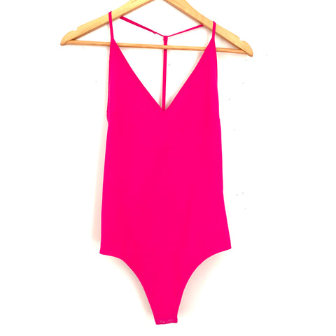 Express Hot Pink T Back Ribbed Thong Bodysuit- Size XS