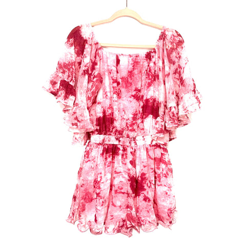 La'Ven Pink Tie-Dye Elastic Waist Off the Shoulder Romper NWT- Size XS