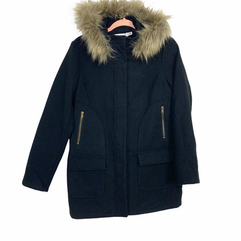 JUSTFABULOUS Black Removable Faux Fur Hooded Jacket- Size XS