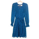 Rachel Parcell Teal Blue Embroidered Eyelet Smocked Sleeve Belted Dress- Size L (sold out online)