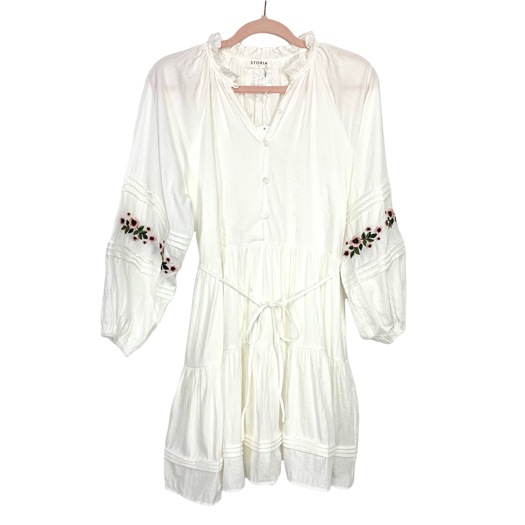 Storia White Embroidered Sleeve Dress NWT- Size S The Saved Collection Storia White Embroidered Sleeve Dress NWT- Size S The Saved Collection
