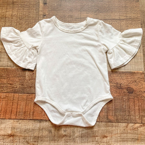 No Brand White Ruffle Sleeve Onesie- Size ~6-9M (see notes)