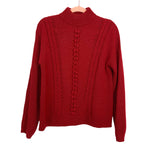Blue Blush Red Cable Knit Pom Pom with Open Knit Detail Mock Neck Sweater- Size S