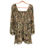 Buddy Love Tan Animal Print Smocked Bodice Dress- Size M