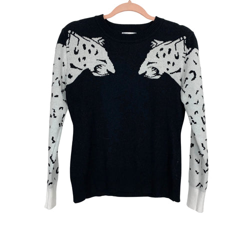 Esley Black Leopard Printed Patchwork Sweater- Size S