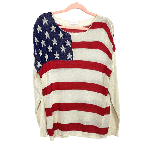 Pink Lily Cream American Flag Knit Top- Size M