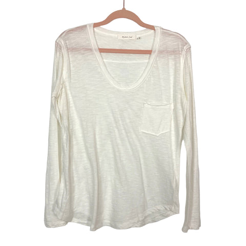 Mustard Seed Ivory Front Pocket Round Neck Long Sleeve Top- Size S
