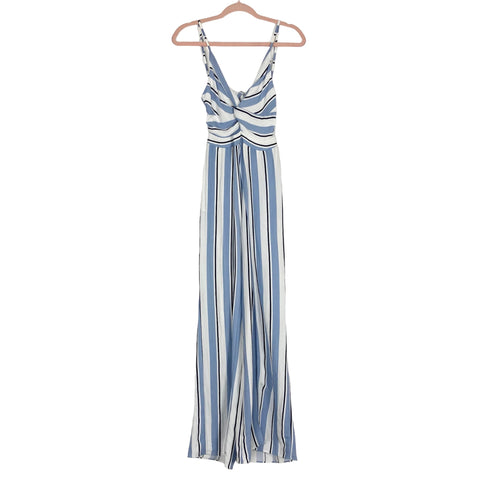 Luxxel Blue and White Striped Front Cutout/High Side Slits Jumpsuit- Size M