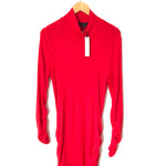 Sanctuary Red Ribbed Mock Neck Dress with Ruched Sides and Sleeves NWT- Size XL