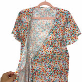 No Brand White Floral Print Wrap Dress- Size S