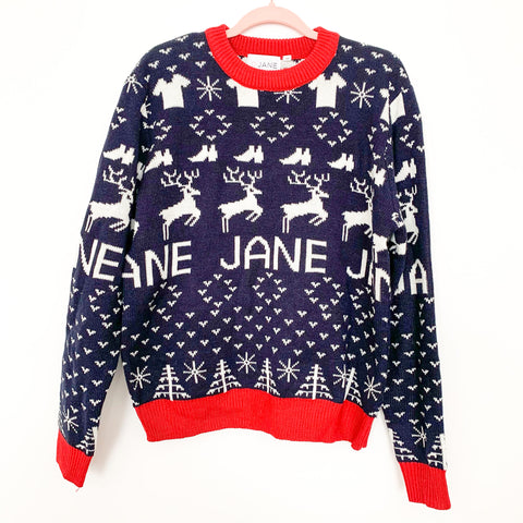 Jane Navy Blue Reindeer Sweater- Size M