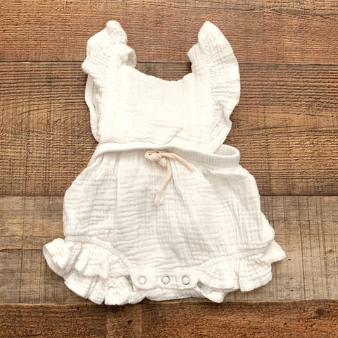 No Brand White Faux Drawstring Romper- Size ~0-3M (see notes)