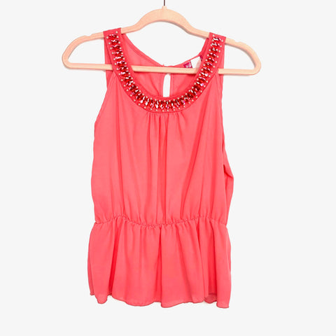 Body Central Coral Pearl/Gem Neck Tank Top- Size L