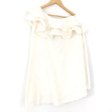 ASOS One Shoulder Ruffle Floral Embroidered Cream Dress- Size 6 (fits like a 2)