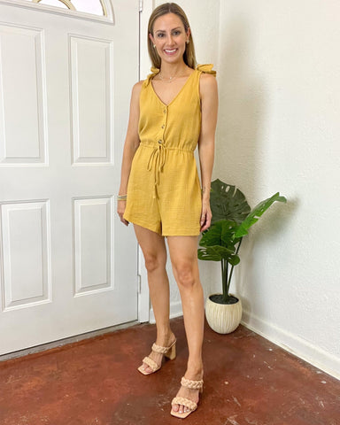 EB Luxe Mustard Turn Away Romper NWT- Size S (sold out online)