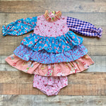 Raspberry Plum Floral Ruffle Tiered Dress with Matching Bloomers- Size 18M (sold as a set)