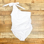 Pink Desert White Ribbed One Shoulder Bow One Piece- Size XL (sold out online, see notes)