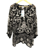 Bila Black Beaded Floral Blouse NWT- Size L