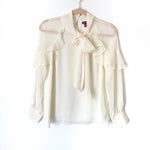 Vince Camuto Cream Metallic Neck Tie Ruffle Blouse- Size S