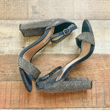 Steve Madden Black/Silver Rhinestone Ankle Strap Block Heel Sandals- Size 7 (see notes)