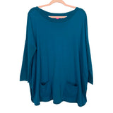 Lilly Pulitzer Teal Front Pockets Shimmer Collar & Sleeves Side Slit Sweater- Size L