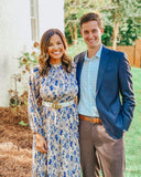 A New Day Tan and Blue Mock Neck Dress- Size S