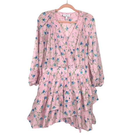 Love Shack Fancy For Target Pink Floral Smocked Waist V-Neck Dress- Size XL