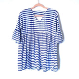 No Brand Blue and White Striped Babydoll Ruffle 3/4 Sleeve Top- Size ~M