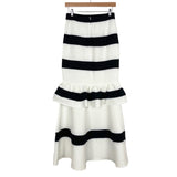 No Brand Black/Ivory Striped Ruffle Floor Length Skirt- Size M (see notes)