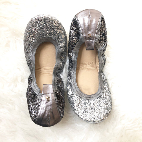 Yosi Samara Silver Glitter Scrunch Flats- Size 9