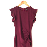 Miusol Wine Ruched Ruffle Dress- Size S