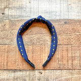 No Brand Navy with Yellow Diamond Pattern Knot Headband