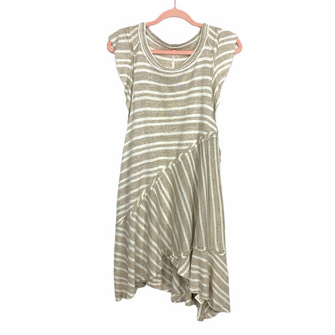 Free People White/Tan Striped Ruffle Sleeve Top NWT- Size M