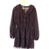 The Fifth Label Deep Purple Floral Print Ruffle Dress with Sheer Sleeves- Size S