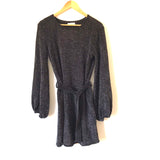 Vestique Long Sleeve Belted Black/Grey Dress - Size M