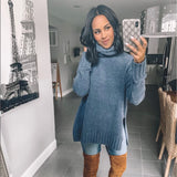 Aerie Blue Turtleneck Side Slit Sweater- Size XS