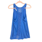 Mae Blue Back Flower Crochet Racerback Tank Top- Size S